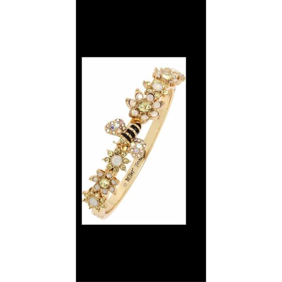 Betsey Johnson bumblebee gold hinged bracelet with embellished ￼flowers and an a - Picture 5 of 14